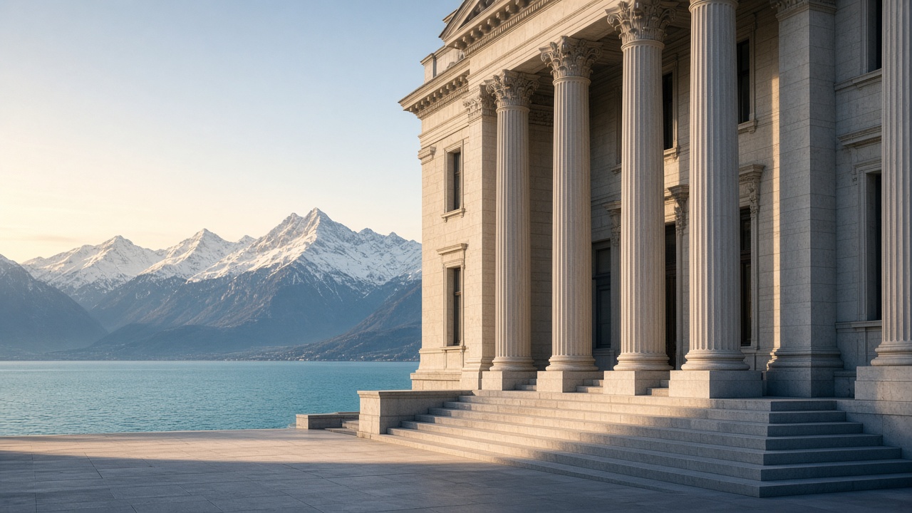 Schweizer Privatbank vor Alpenkulisse
